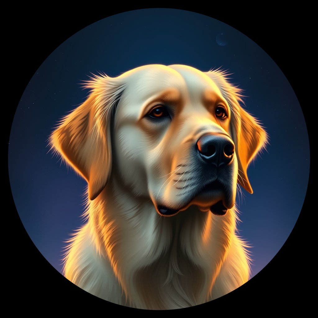 Cosmic medallion portrait of GRLS_grls7SGHM4RR, a Golden Retriever