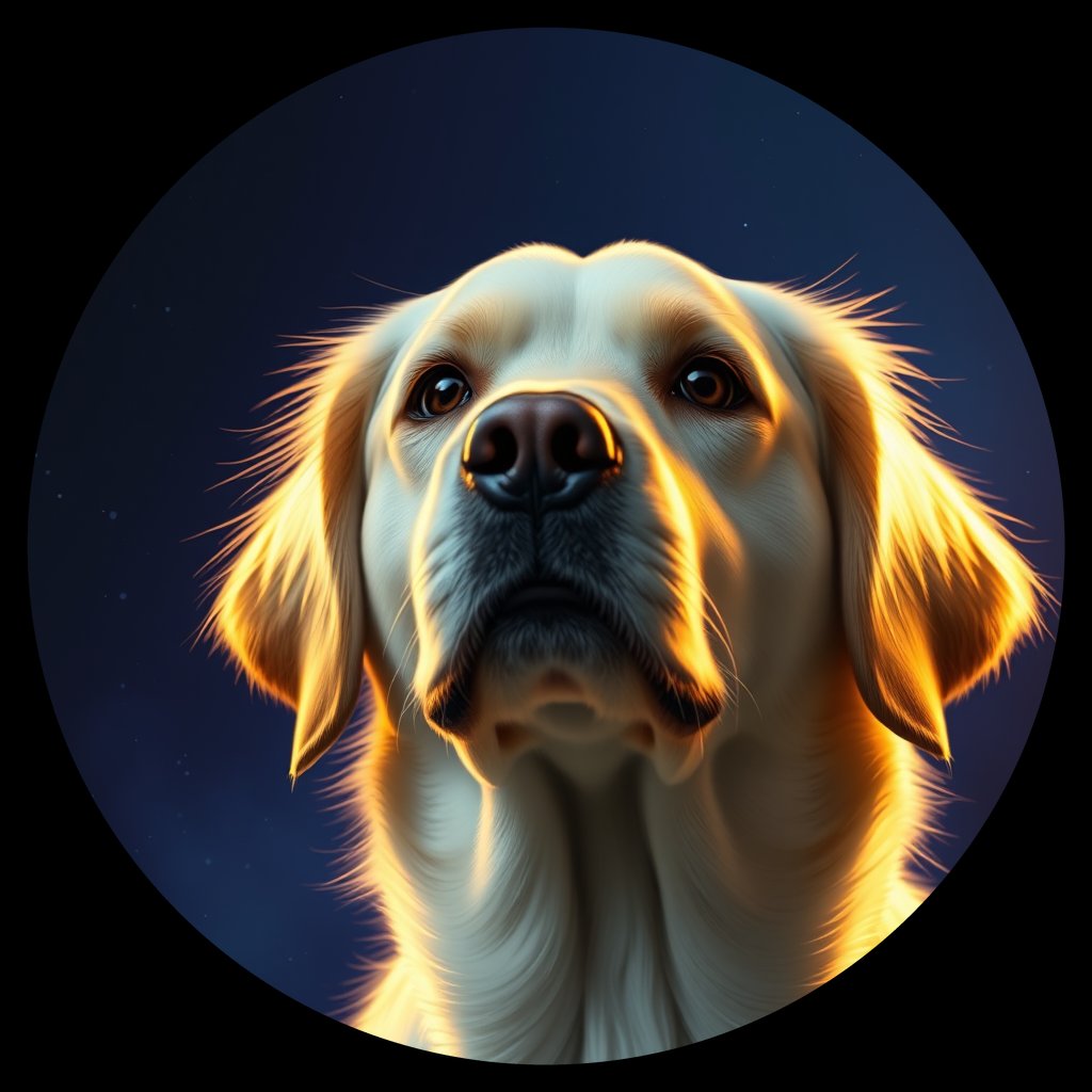 Cosmic medallion portrait of GRLS_grls7TU66244, a Golden Retriever