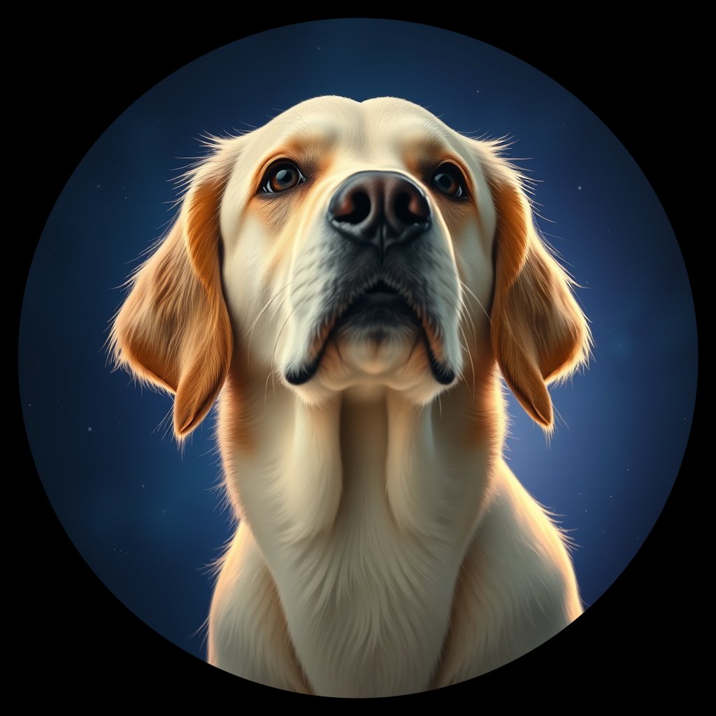 Cosmic medallion portrait of GRLS_grls7W3BTUSS, a Golden Retriever