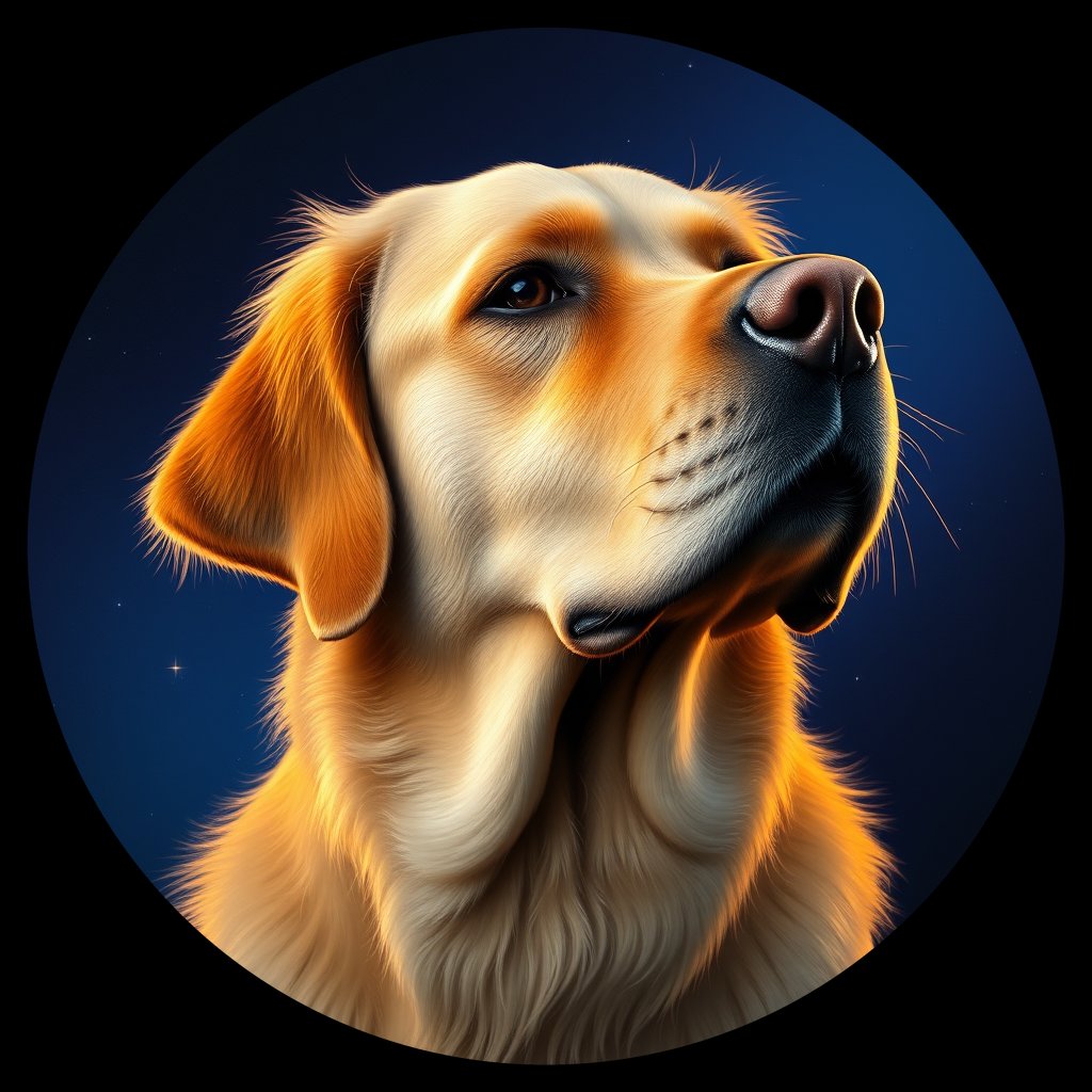 Cosmic medallion portrait of GRLS_grls7XOQ9LBB, a Golden Retriever
