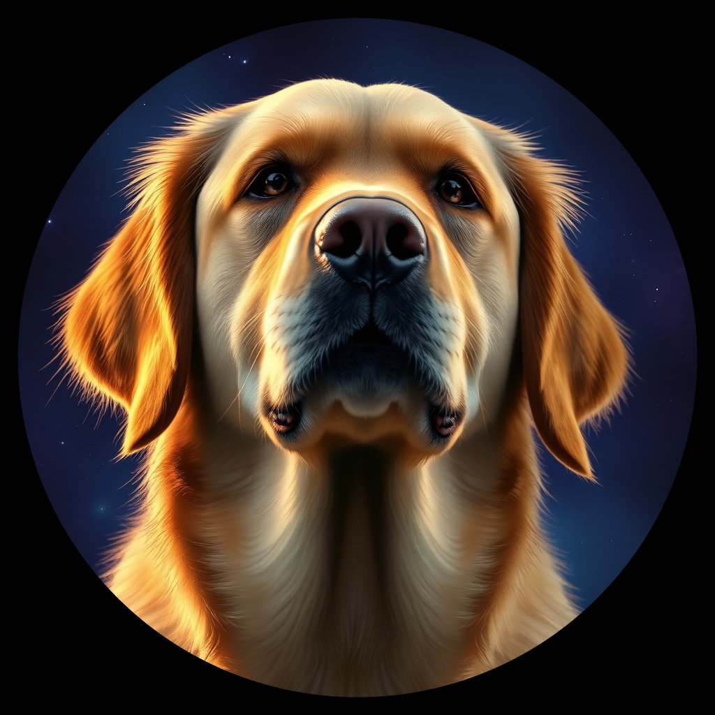 Cosmic medallion portrait of GRLS_grls7XVKX8II, a Golden Retriever