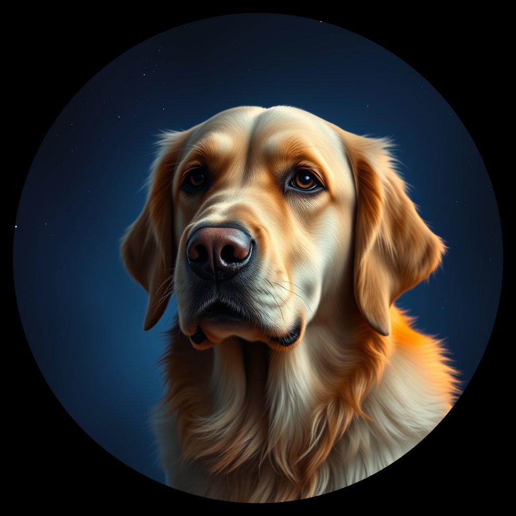 Cosmic medallion portrait of GRLS_grls7ZCWBCQQ, a Golden Retriever