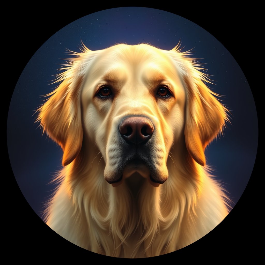 Cosmic medallion portrait of GRLS_grls7ZDCH9RR, a Golden Retriever