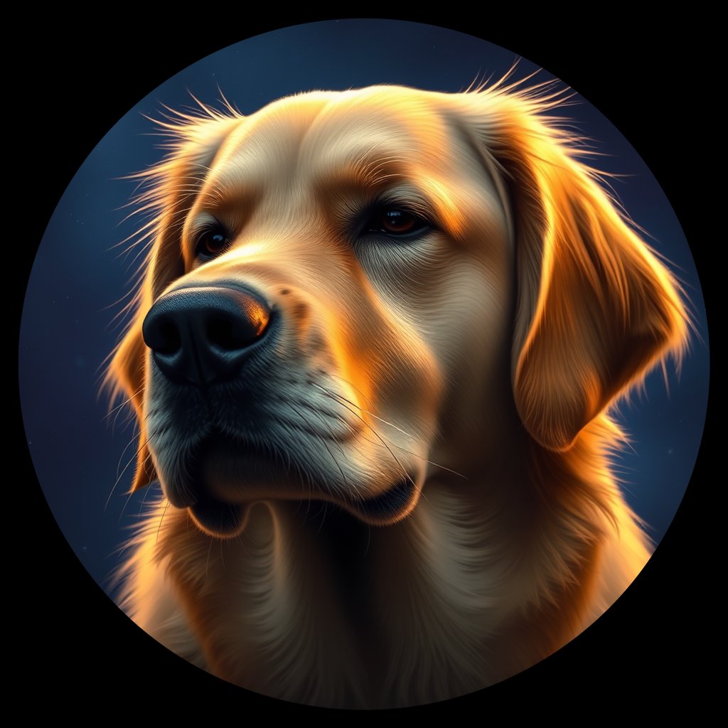 Cosmic medallion portrait of GRLS_grls80B7G5OO, a Golden Retriever