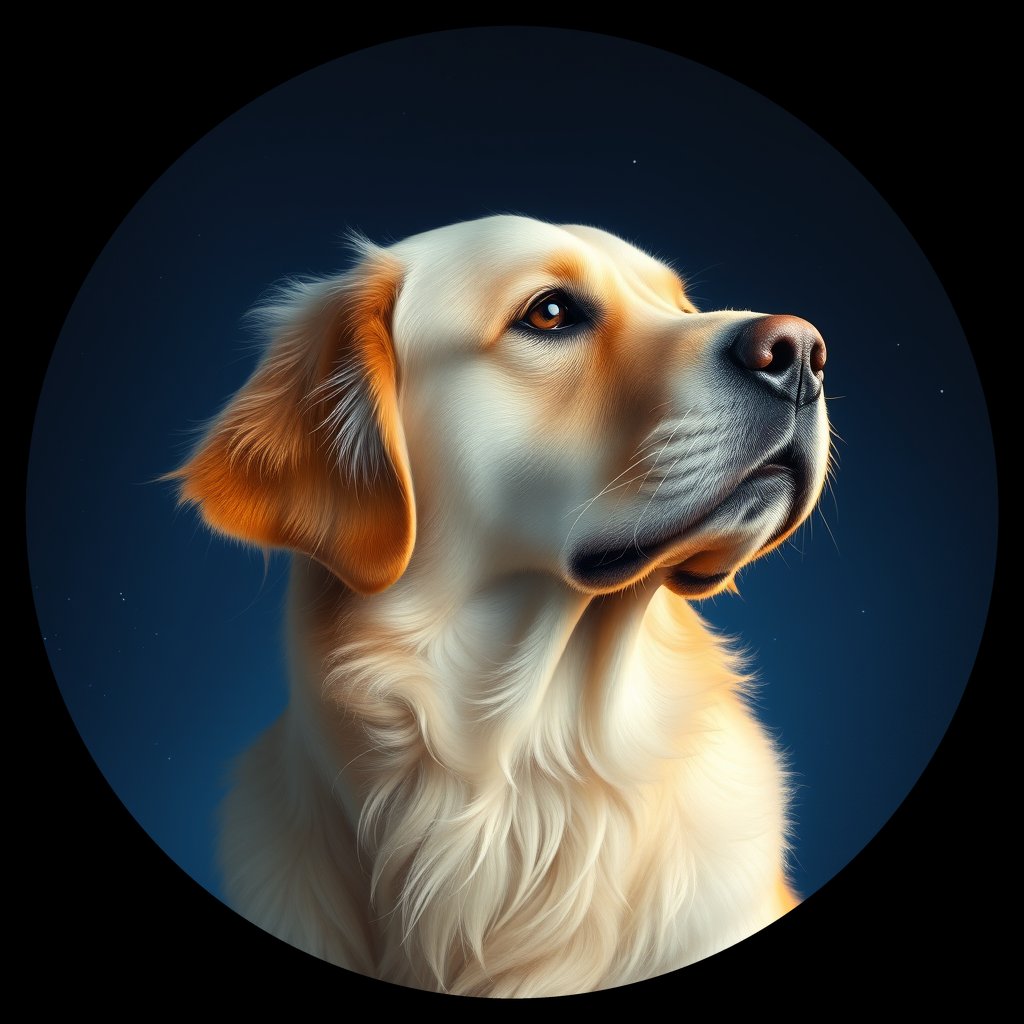 Cosmic medallion portrait of GRLS_grls80GOJXFF, a Golden Retriever