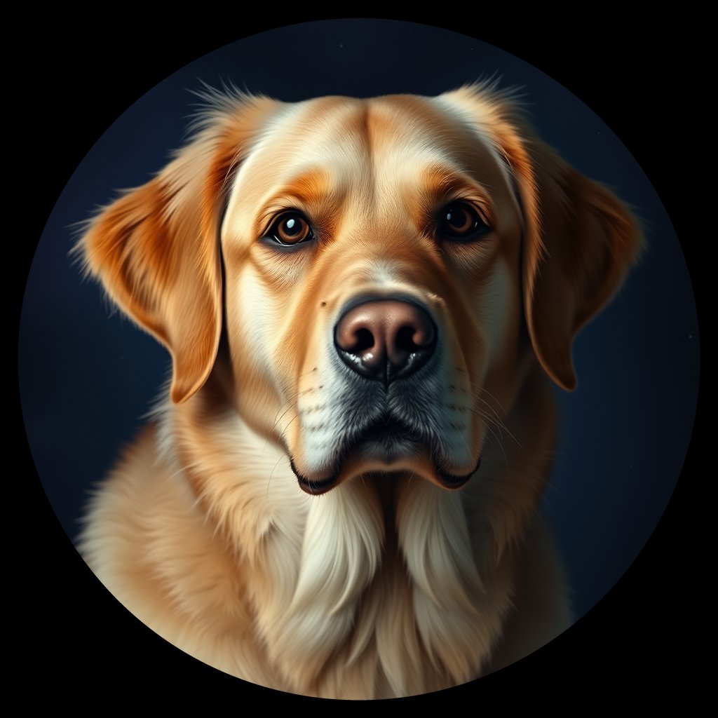 Cosmic medallion portrait of GRLS_grls80PK83UU, a Golden Retriever