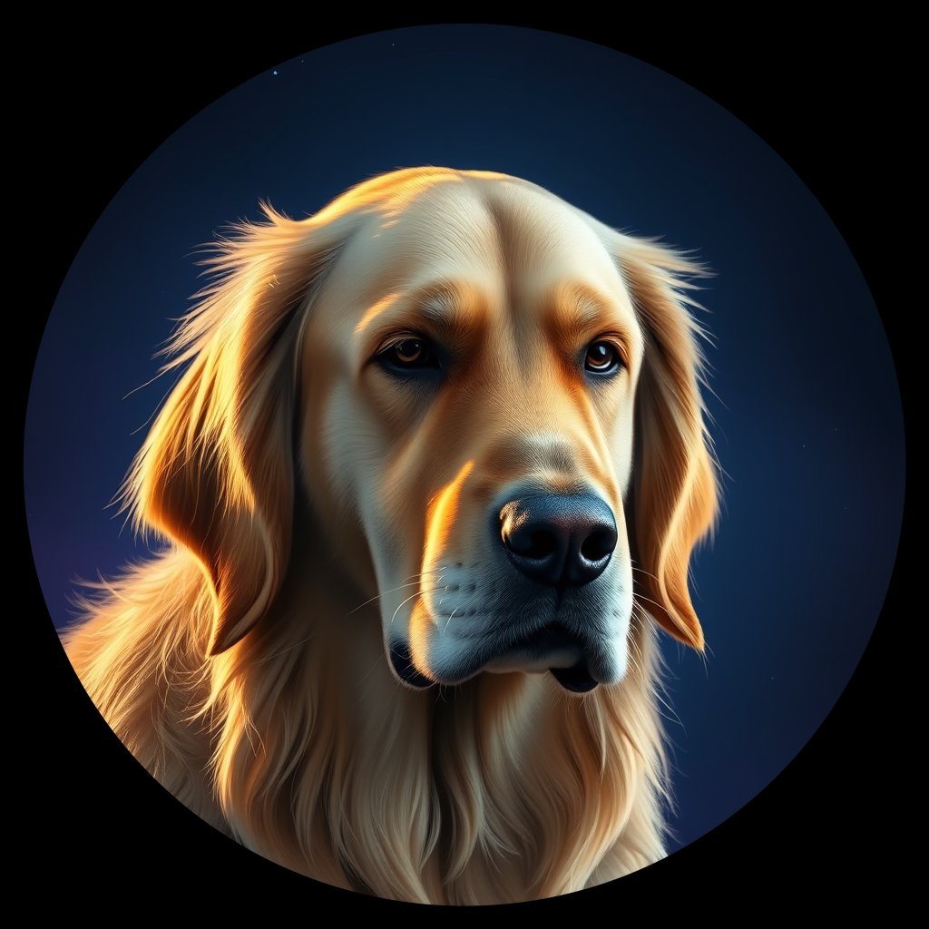 Cosmic medallion portrait of GRLS_grls81EERCKK, a Golden Retriever