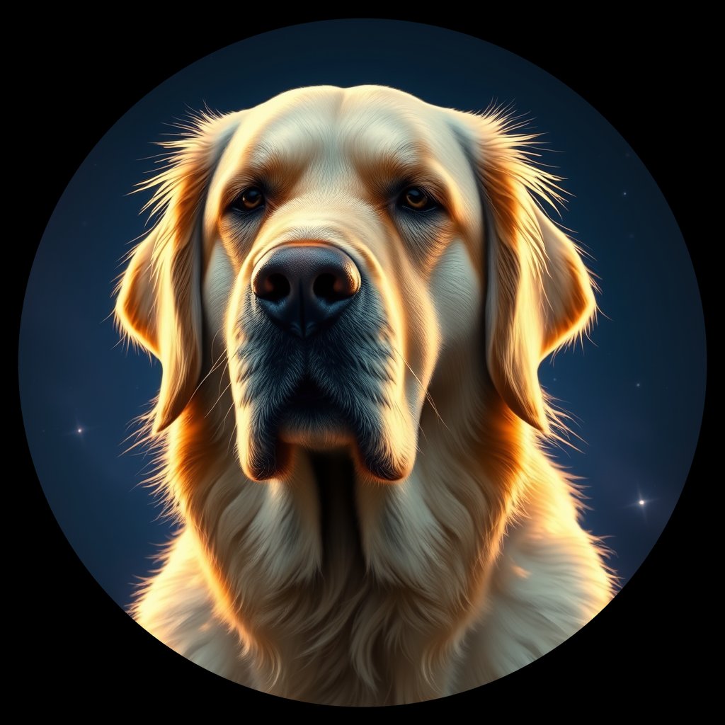 Cosmic medallion portrait of GRLS_grls81HF1RZZ, a Golden Retriever