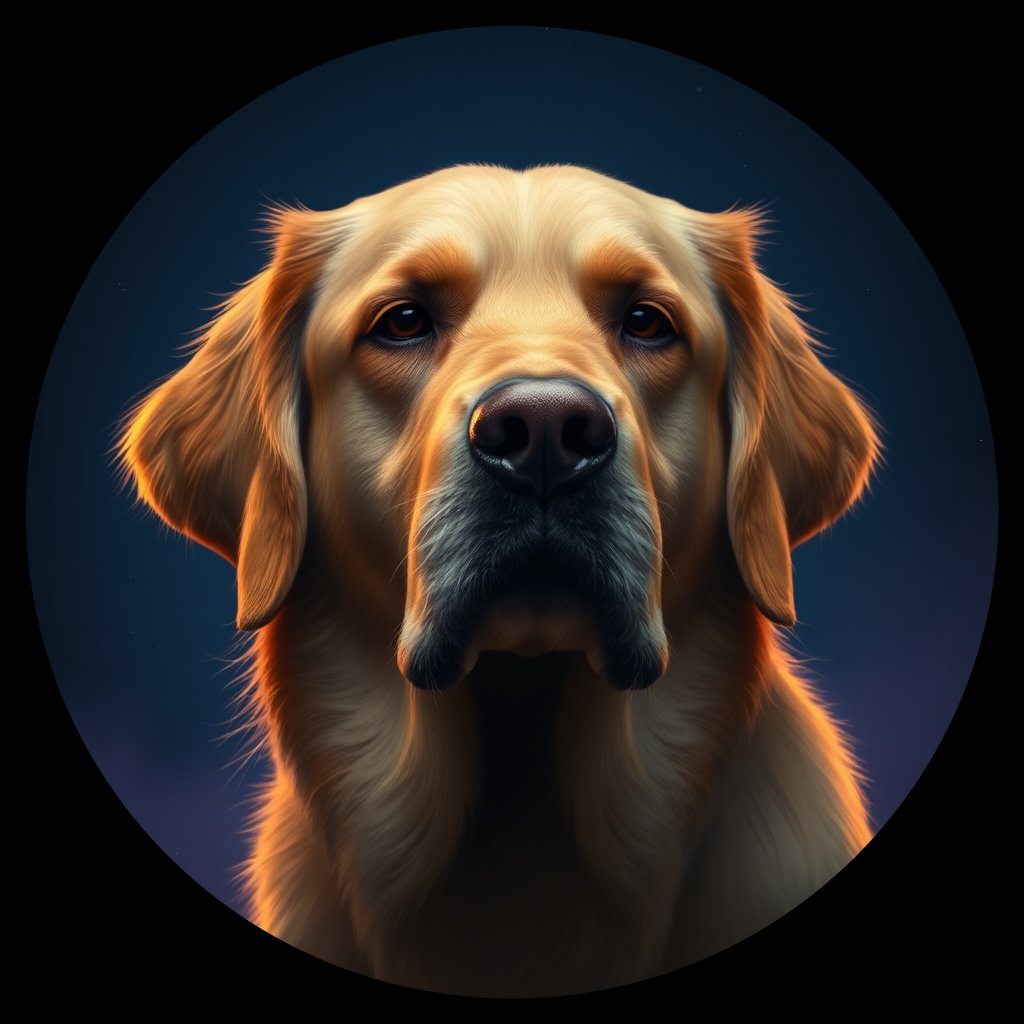 Cosmic medallion portrait of GRLS_grls81ROBXJJ, a Golden Retriever