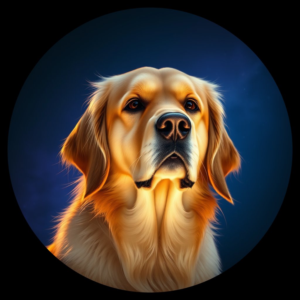 Cosmic medallion portrait of GRLS_grls81TX7QQQ, a Golden Retriever