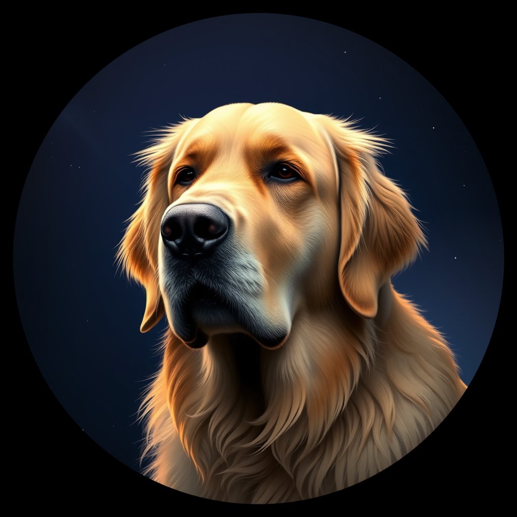 Cosmic medallion portrait of GRLS_grls81UM1522, a Golden Retriever