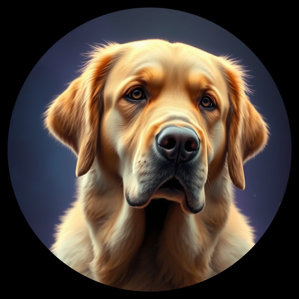 Cosmic medallion portrait of GRLS_grls82YV1J66, a Golden Retriever