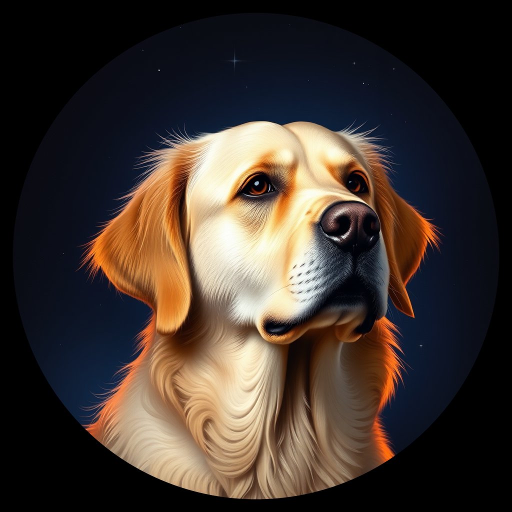 Cosmic medallion portrait of GRLS_grls83HHNYHH, a Golden Retriever