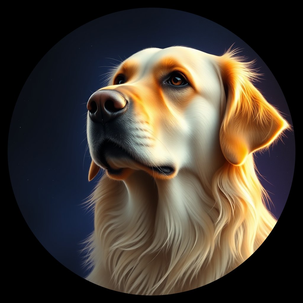 Cosmic medallion portrait of GRLS_grls83M185OO, a Golden Retriever