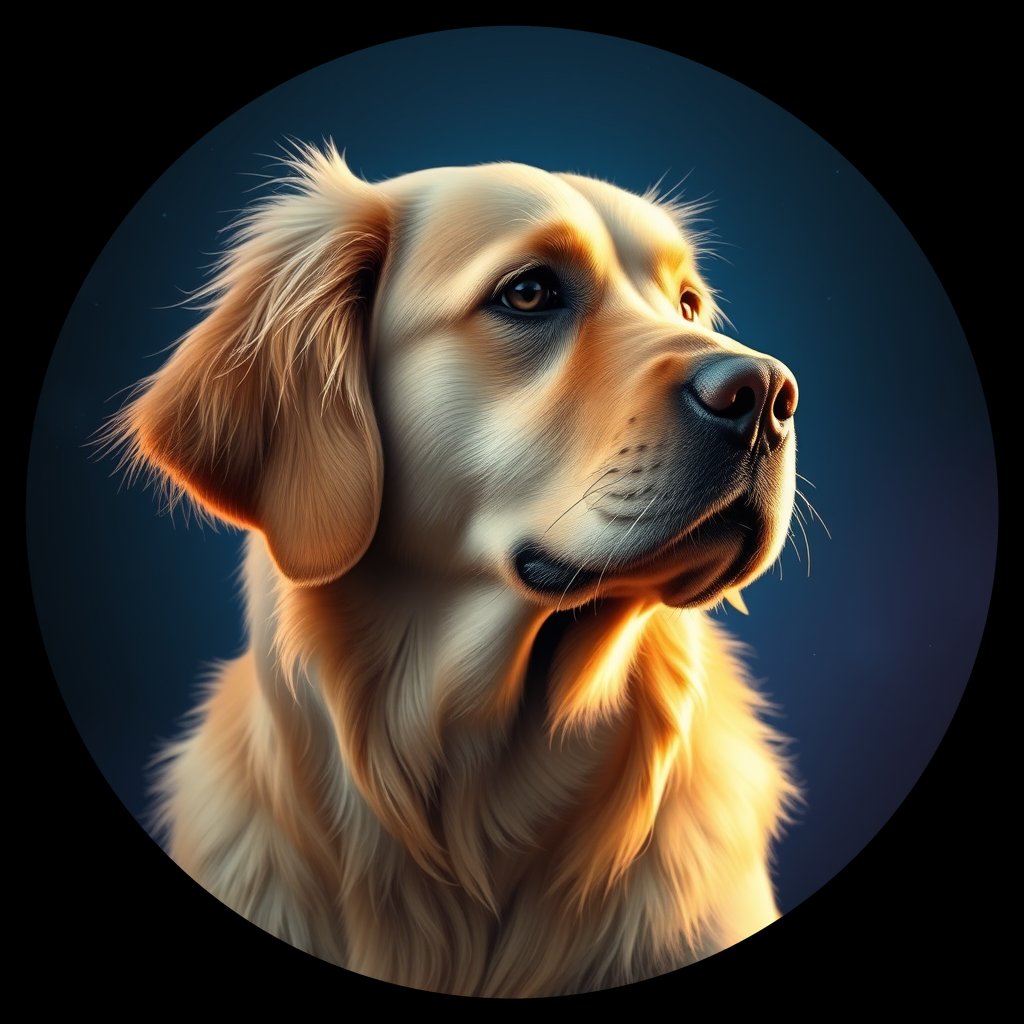 Cosmic medallion portrait of GRLS_grls83VQG44, a Golden Retriever