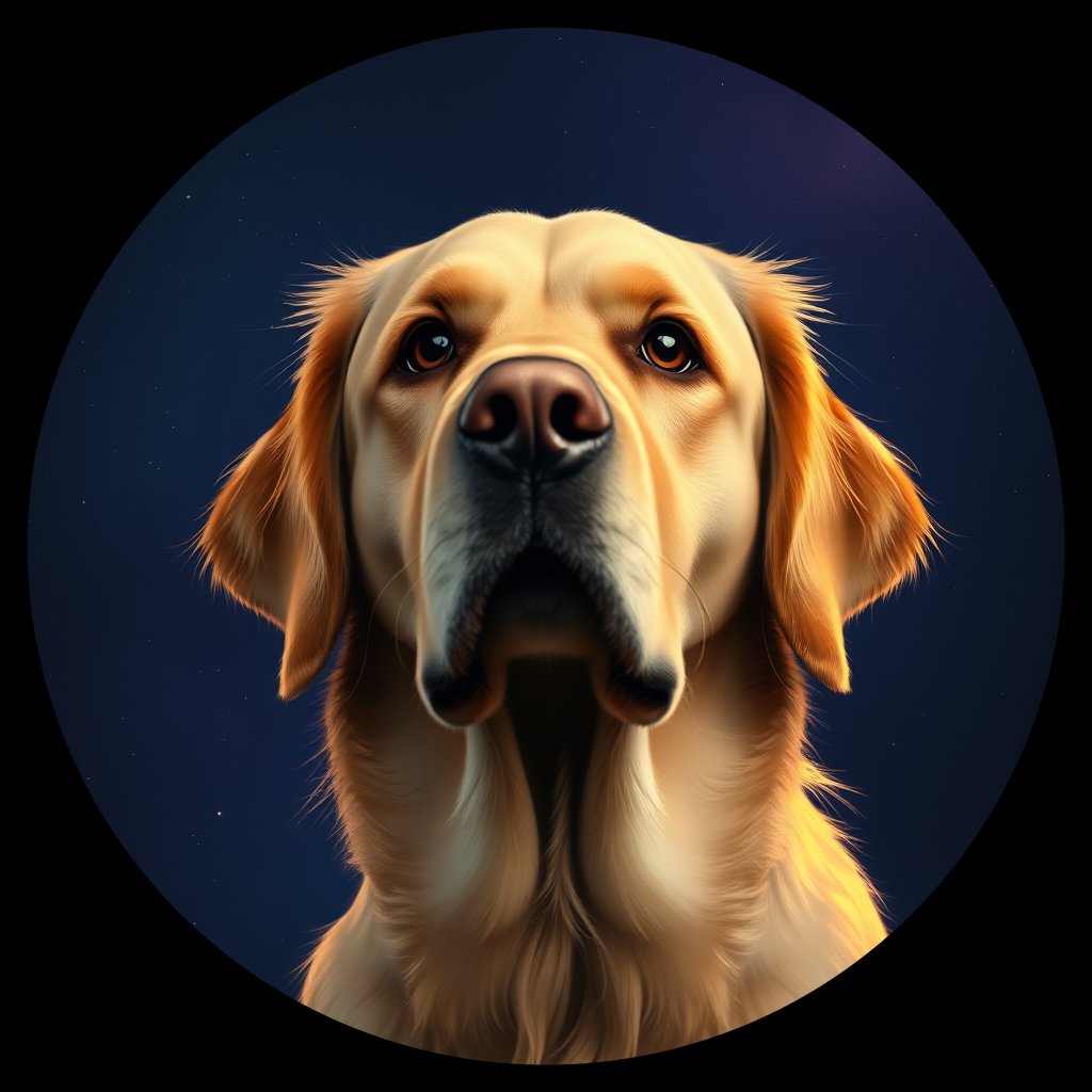 Cosmic medallion portrait of GRLS_grls84LL93EE, a Golden Retriever