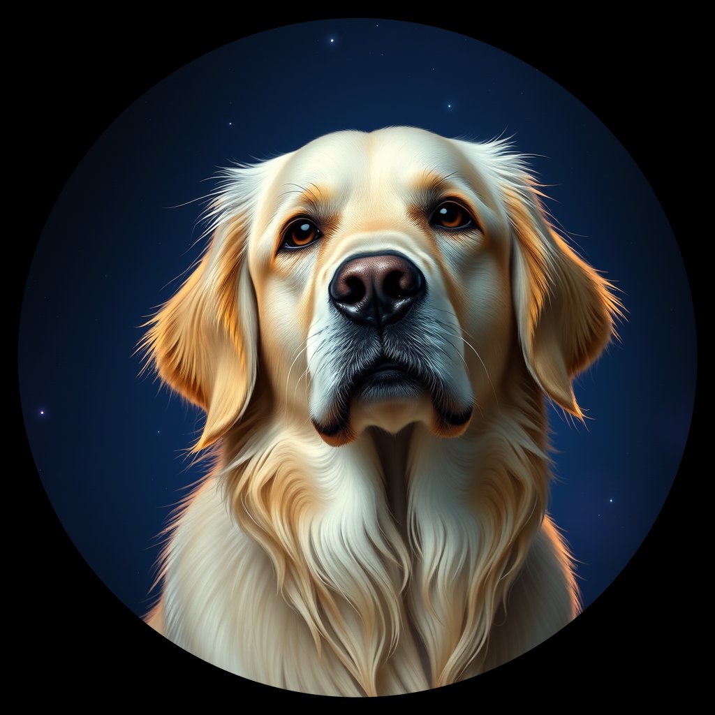 Cosmic medallion portrait of GRLS_grls84ZCVBBB, a Golden Retriever