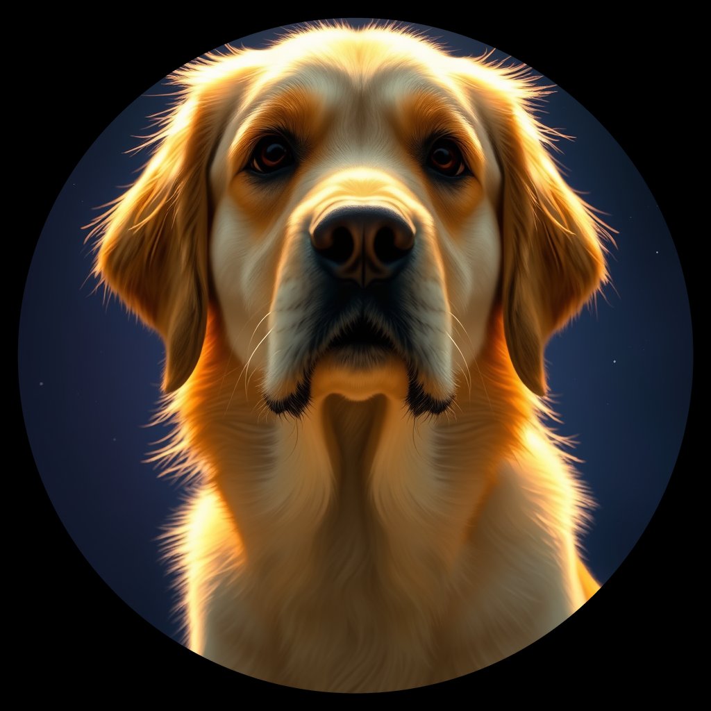 Cosmic medallion portrait of GRLS_grls85B5C844, a Golden Retriever