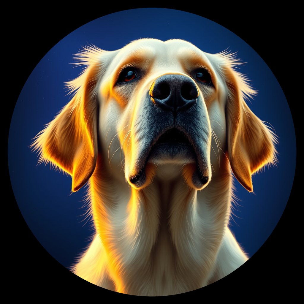 Cosmic medallion portrait of GRLS_grls85KWAGFF, a Golden Retriever