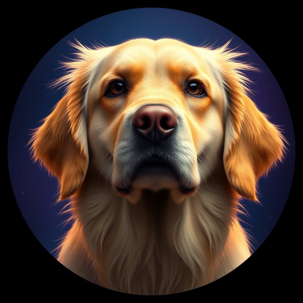 Cosmic medallion portrait of GRLS_grls87P8Z7OO, a Golden Retriever