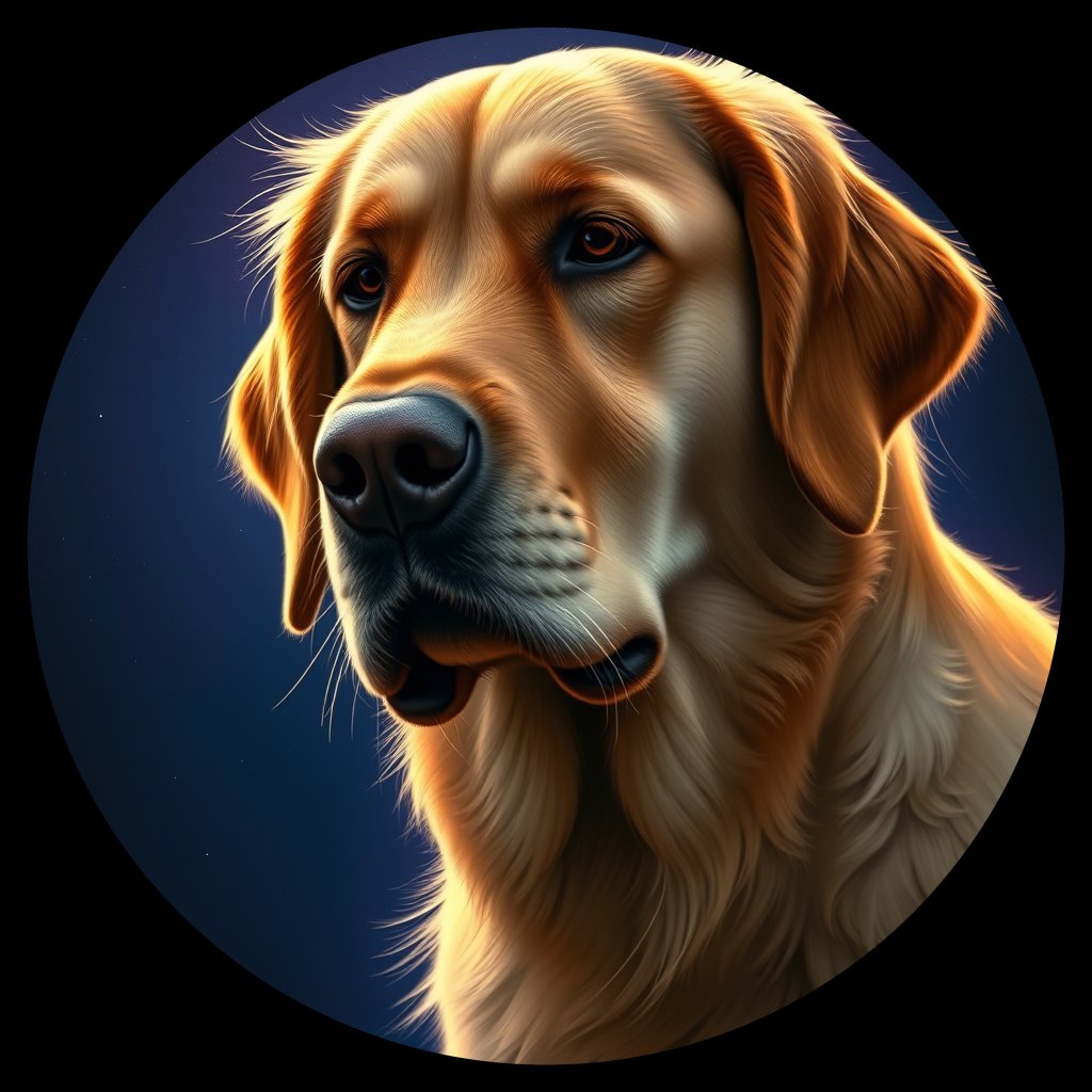 Cosmic medallion portrait of GRLS_grls88B2P9DD, a Golden Retriever