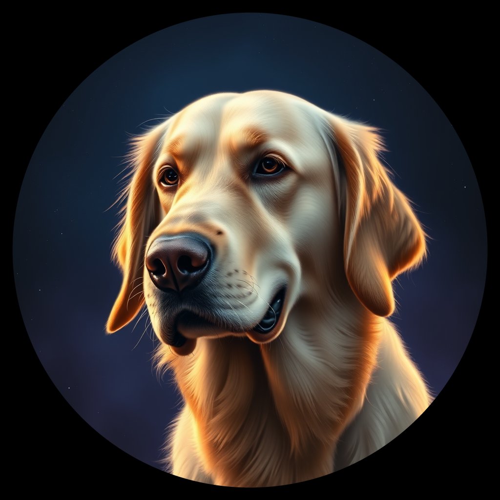 Cosmic medallion portrait of GRLS_grls88QLT244, a Golden Retriever