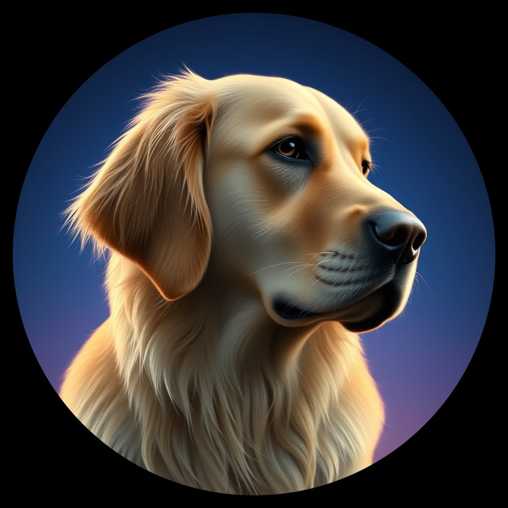 Cosmic medallion portrait of GRLS_grls8AT03KK, a Golden Retriever