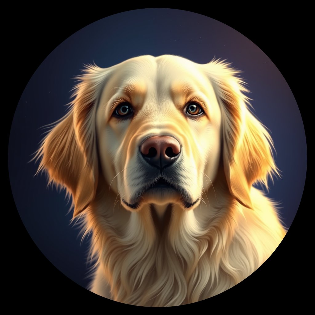 Cosmic medallion portrait of GRLS_grls8B5W02XX, a Golden Retriever