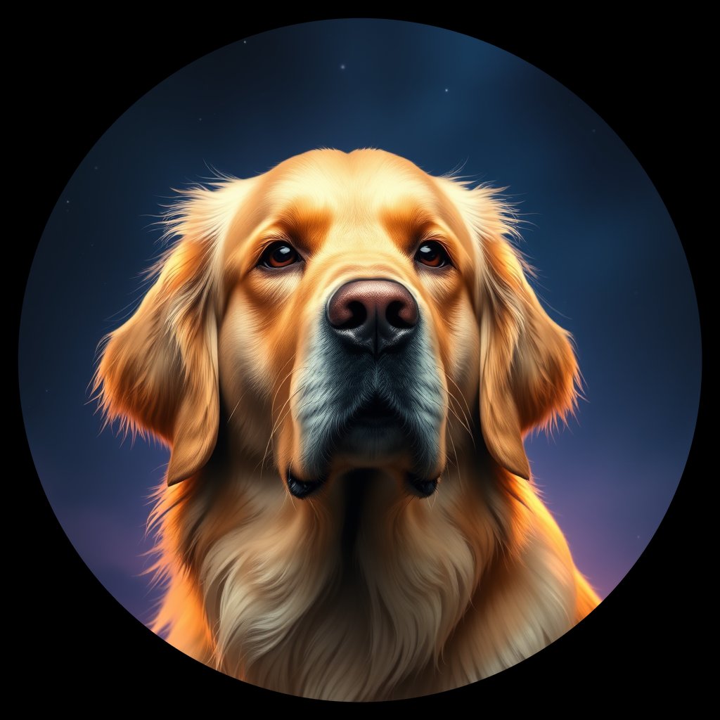 Cosmic medallion portrait of GRLS_grls8CYZW2VV, a Golden Retriever