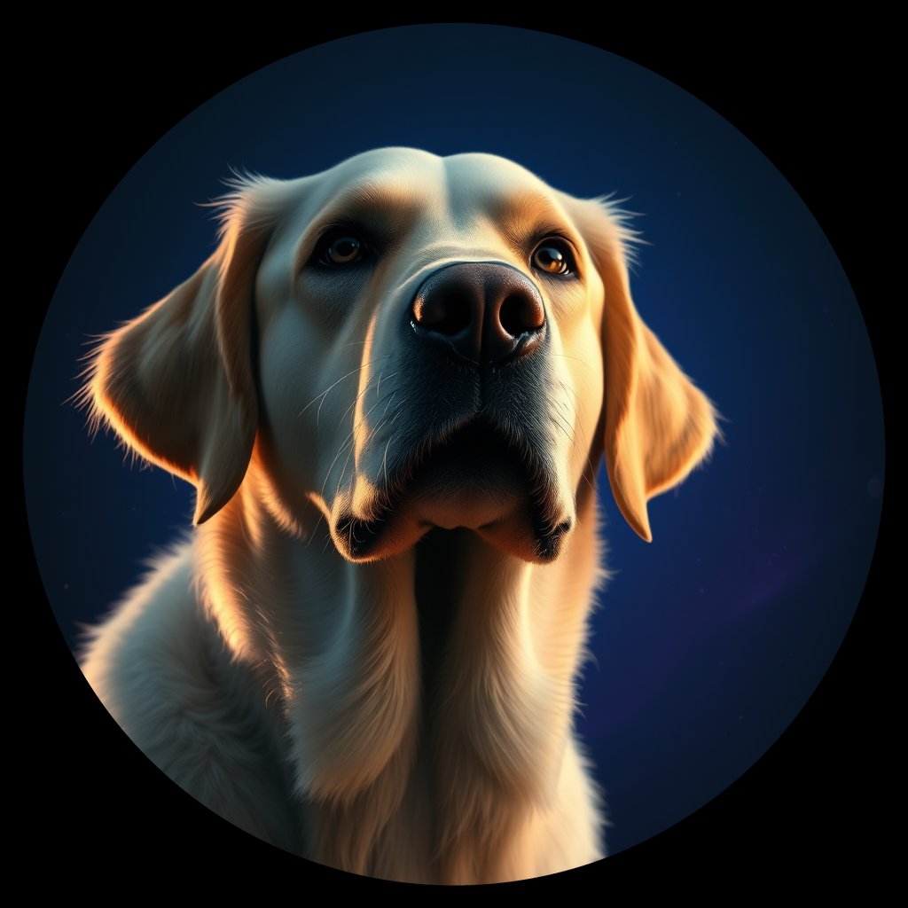 Cosmic medallion portrait of GRLS_grls8DCONYUU, a Golden Retriever