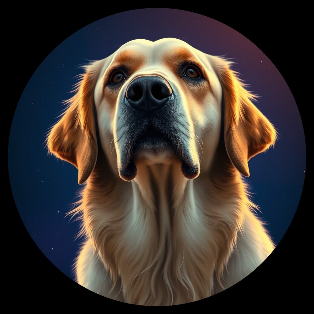 Cosmic medallion portrait of GRLS_grls8DD6Y7GG, a Golden Retriever
