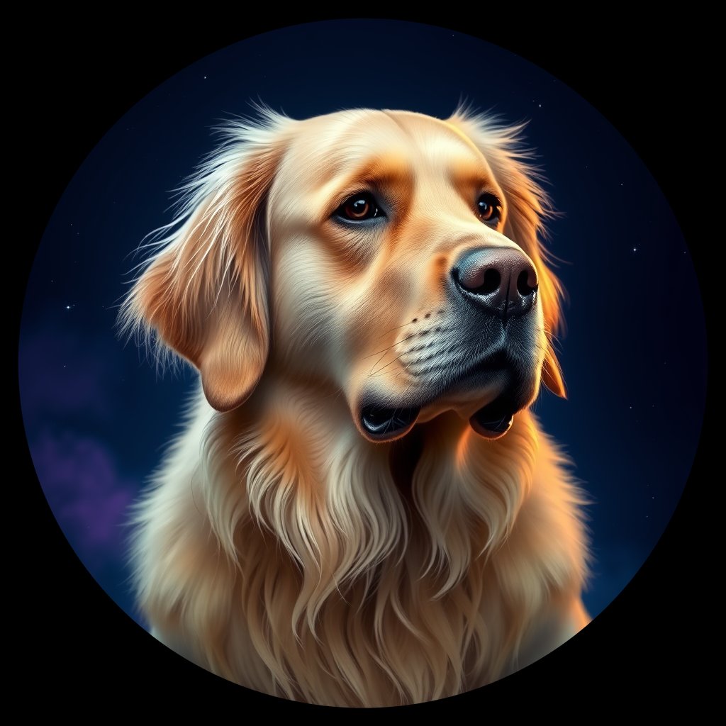 Cosmic medallion portrait of GRLS_grls8EJ7OW99, a Golden Retriever