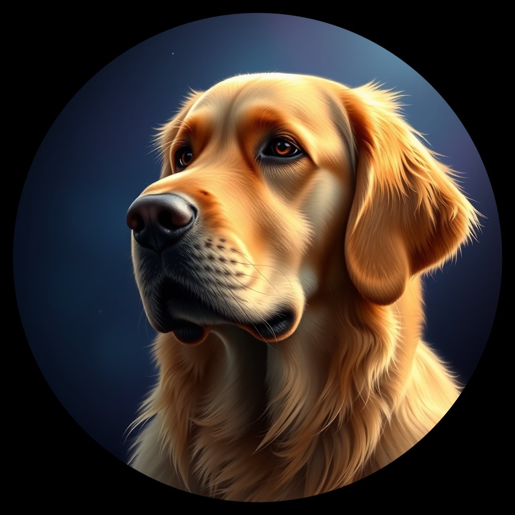 Cosmic medallion portrait of GRLS_grls8GO0ZMDD, a Golden Retriever