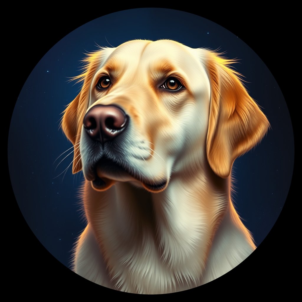 Cosmic medallion portrait of GRLS_grls8H964133, a Golden Retriever