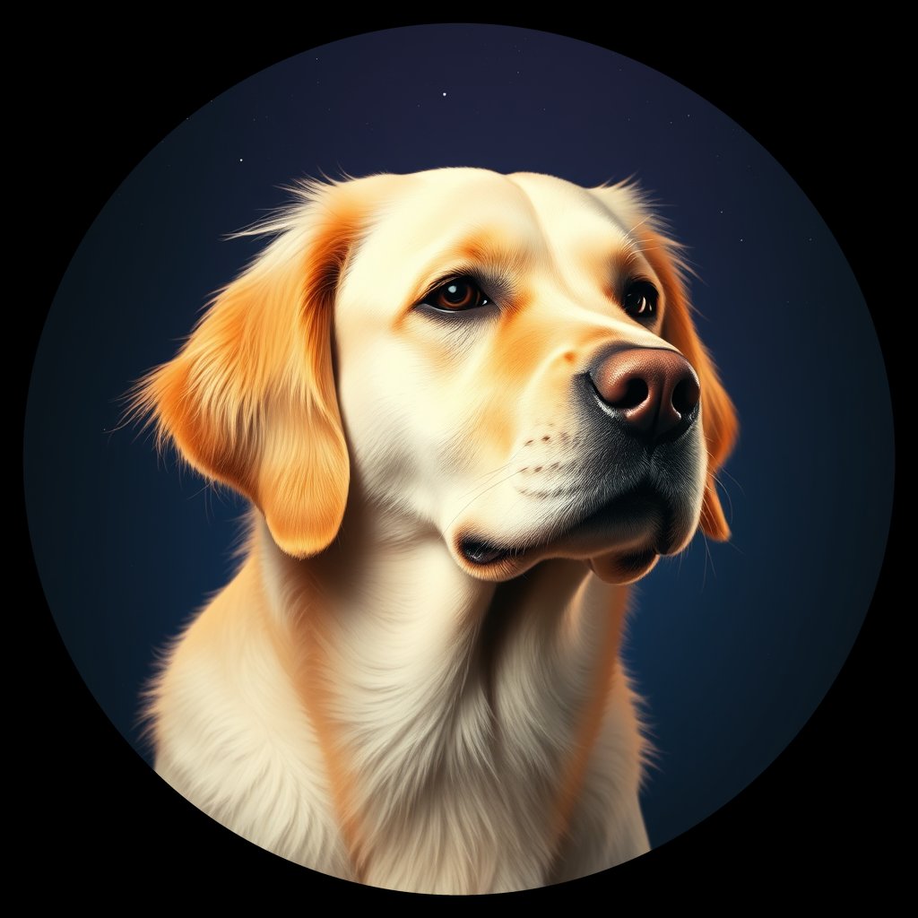 Cosmic medallion portrait of GRLS_grls8JVAPRYY, a Golden Retriever