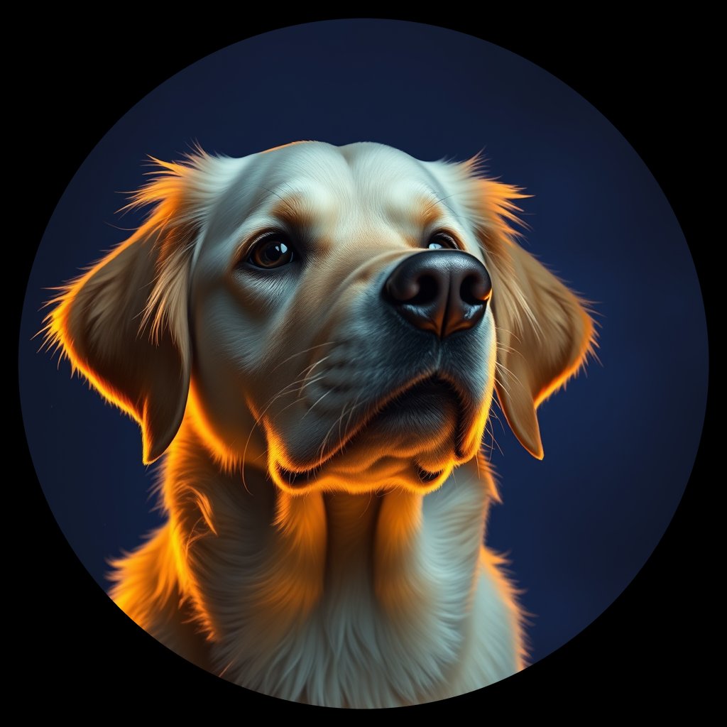 Cosmic medallion portrait of GRLS_grls8K0MPJ77, a Golden Retriever