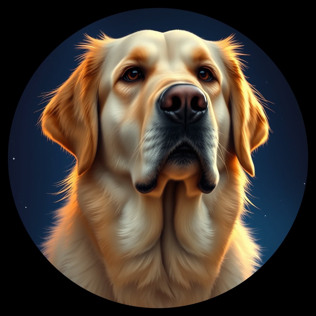 Cosmic medallion portrait of GRLS_grls8LDKQ11, a Golden Retriever