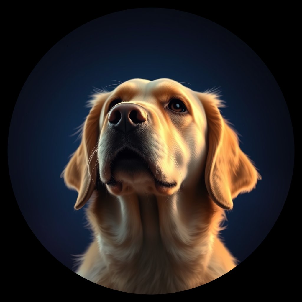 Cosmic medallion portrait of GRLS_grls8M4HB3BB, a Golden Retriever