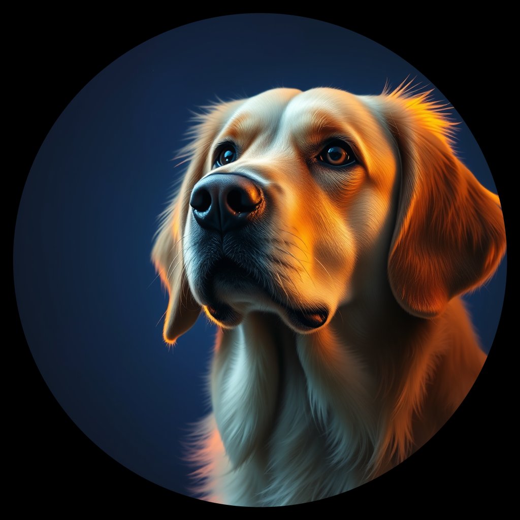 Cosmic medallion portrait of GRLS_grls8MXMWKDD, a Golden Retriever