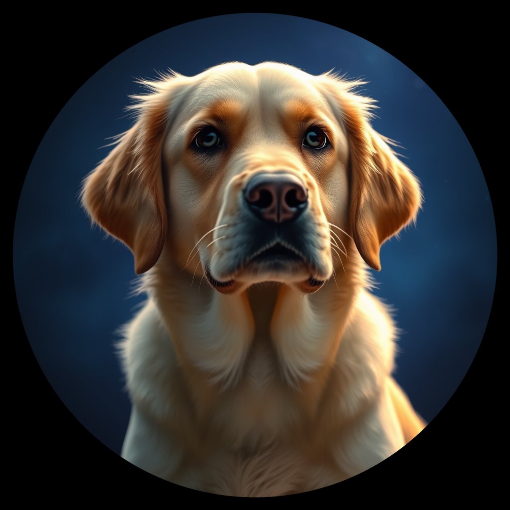 Cosmic medallion portrait of GRLS_grls8NWAH177, a Golden Retriever
