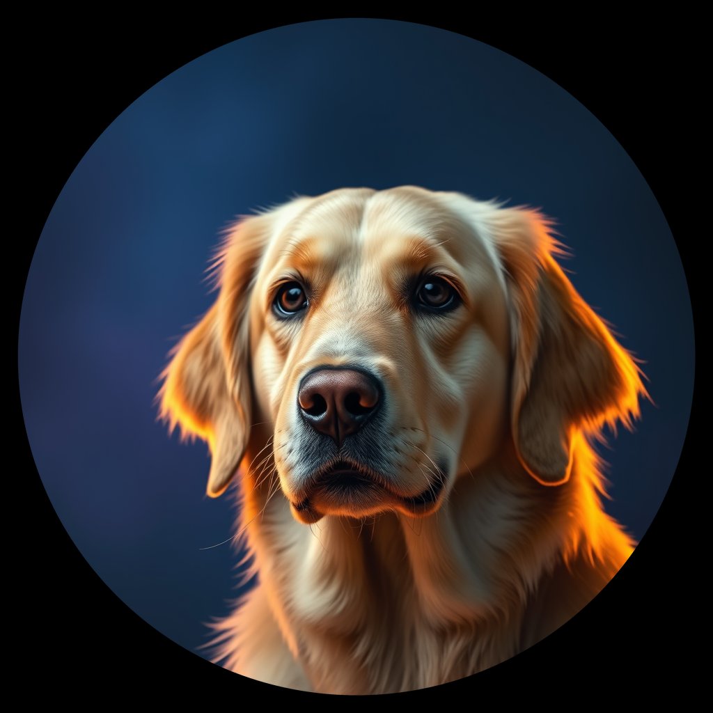 Cosmic medallion portrait of GRLS_grls8O1XNWQQ, a Golden Retriever