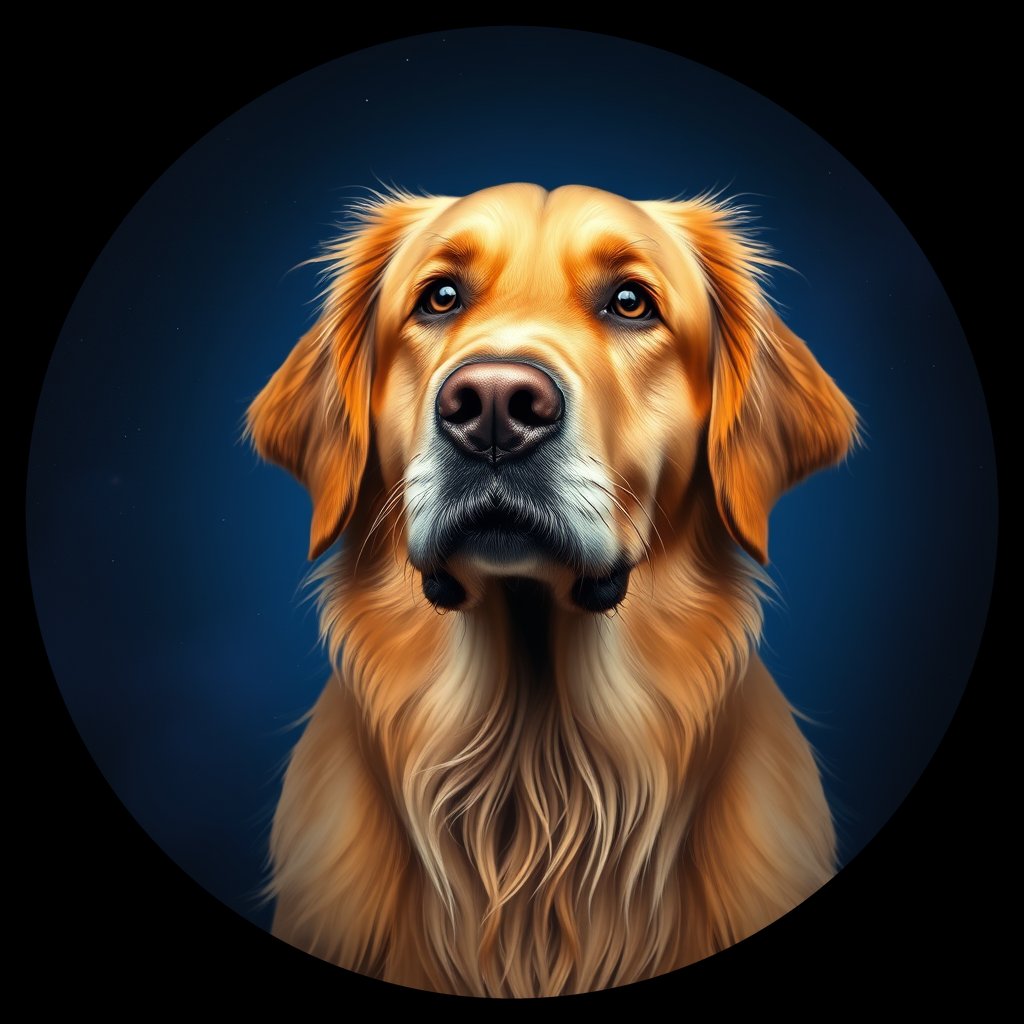 Cosmic medallion portrait of GRLS_grls8PLFYEJJ, a Golden Retriever