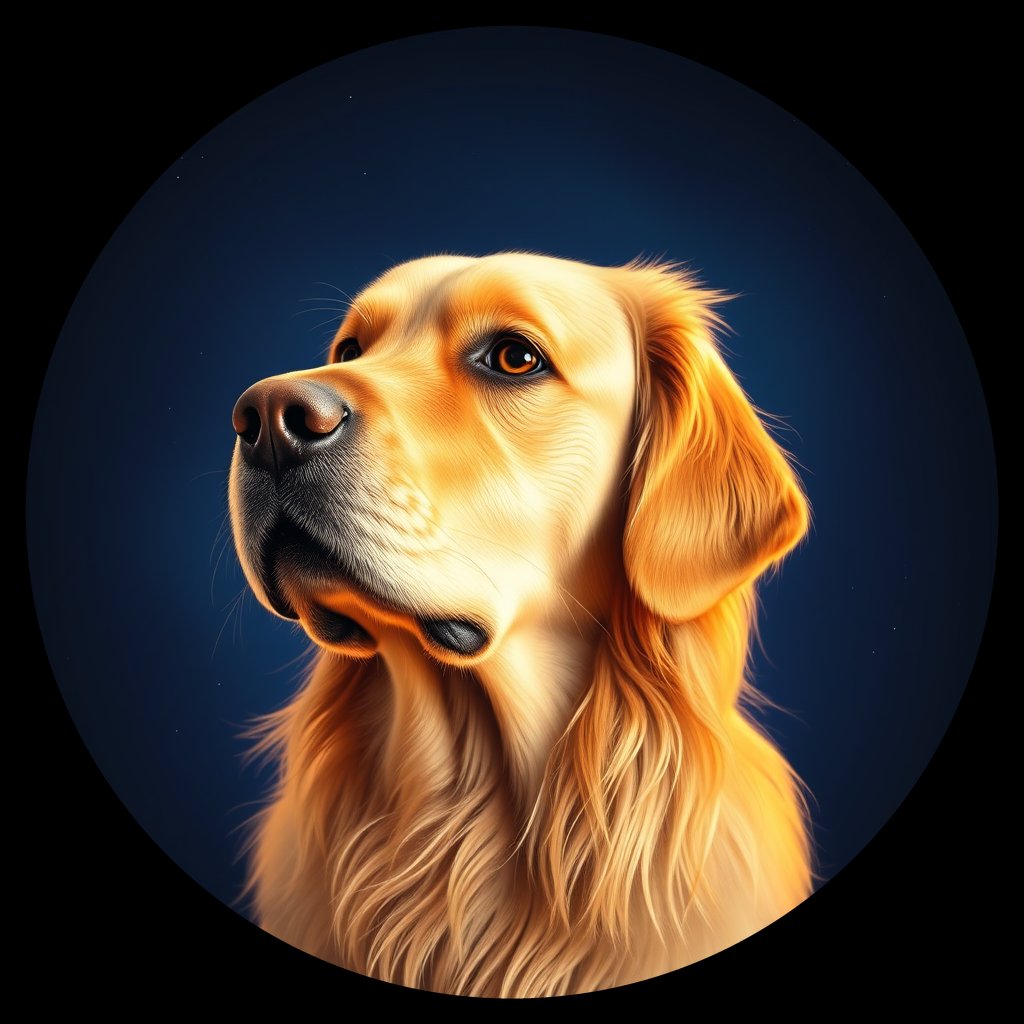 Cosmic medallion portrait of GRLS_grls8PUQHOCC, a Golden Retriever
