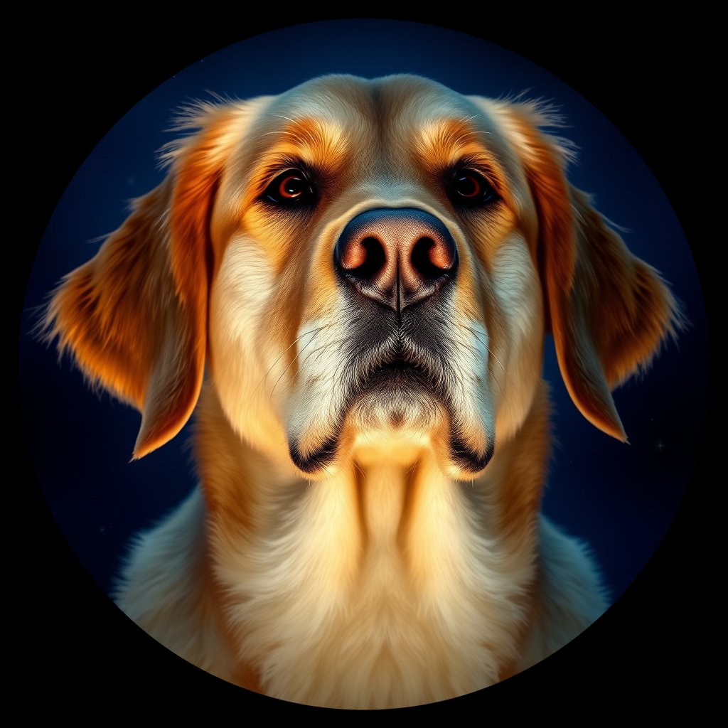 Cosmic medallion portrait of GRLS_grls8QTRZM88, a Golden Retriever