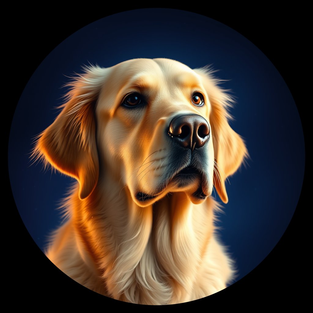 Cosmic medallion portrait of GRLS_grls8QZOLHGG, a Golden Retriever