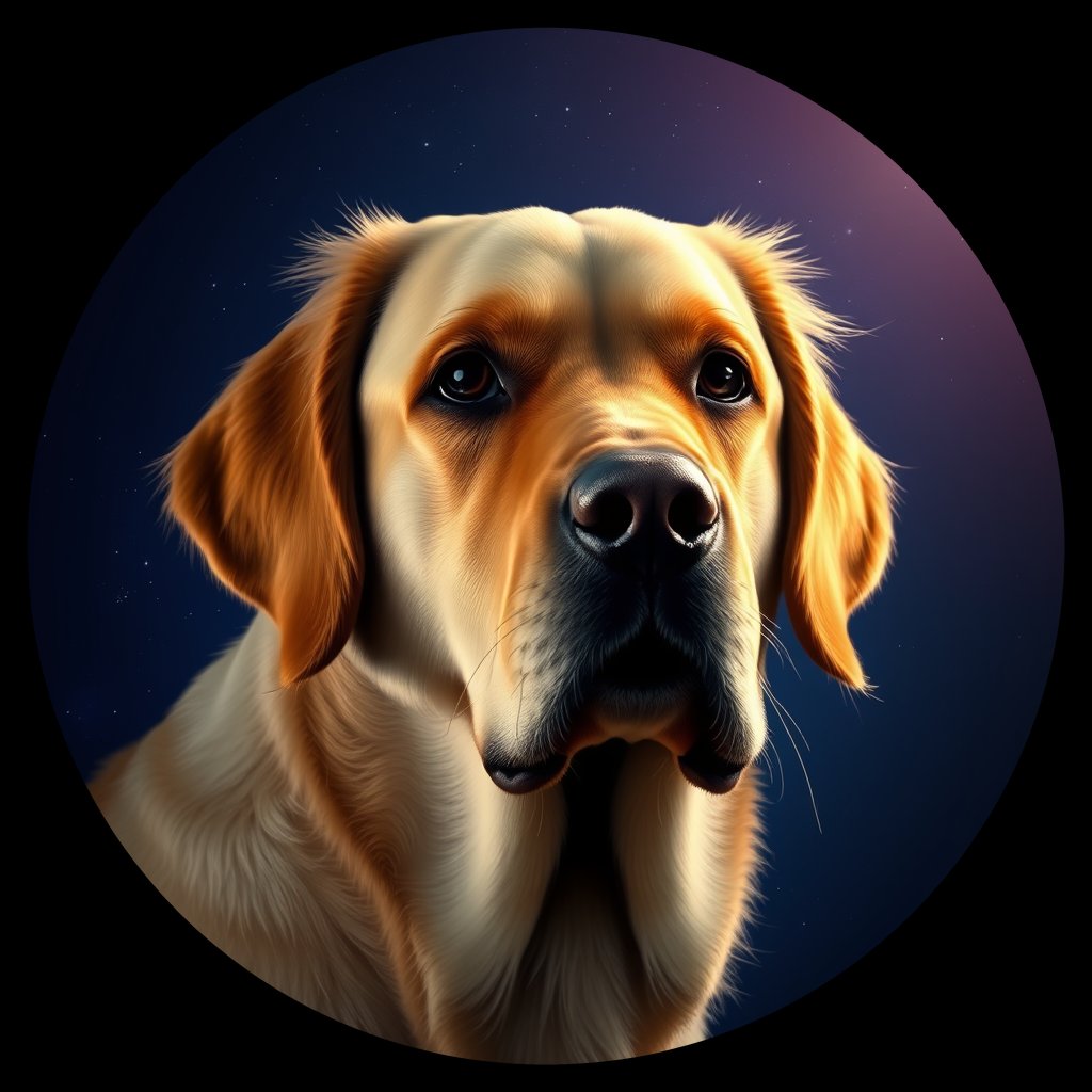 Cosmic medallion portrait of GRLS_grls8R0VZMGG, a Golden Retriever