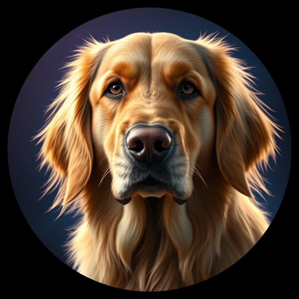 Cosmic medallion portrait of GRLS_grls8SLL4944, a Golden Retriever