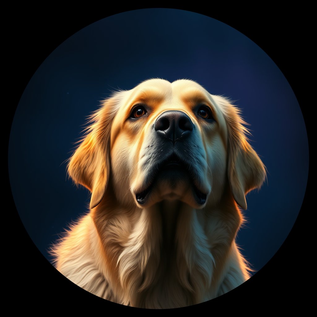 Cosmic medallion portrait of GRLS_grls8T32TPNN, a Golden Retriever