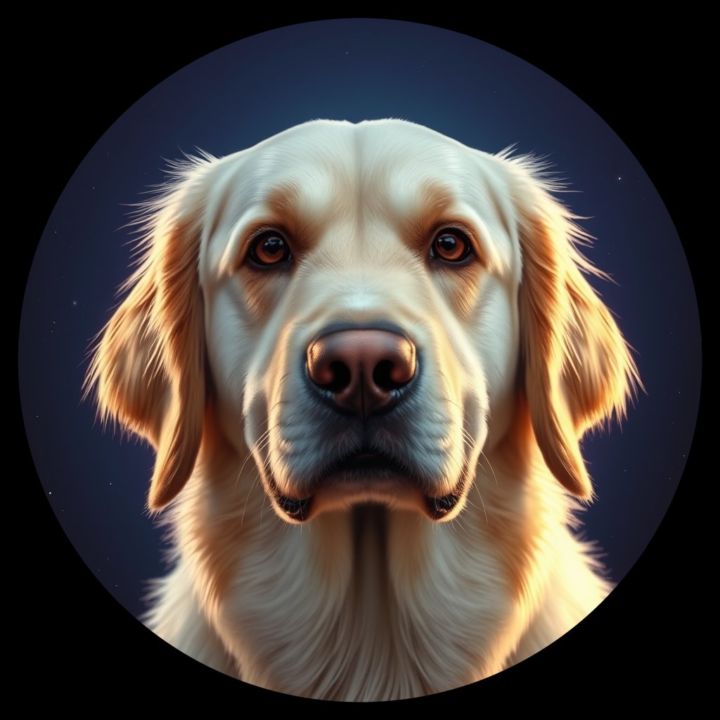 Cosmic medallion portrait of GRLS_grls8T8GJ1HH, a Golden Retriever