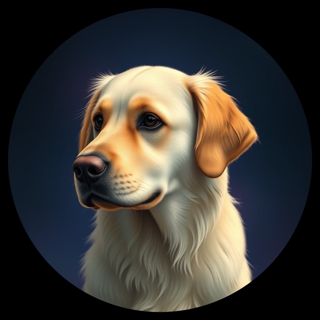 Cosmic medallion portrait of GRLS_grls8TET2OXX, a Golden Retriever